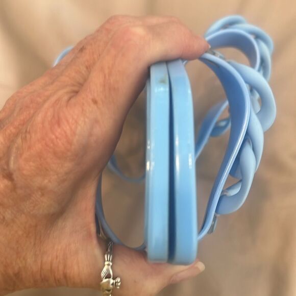 Light blue size 8 jelly rubber chain detail flat flip flops sandals GUC No box - Picture 8 of 14